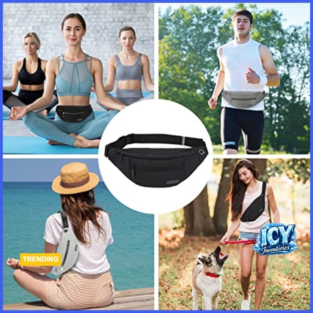 Large Crossbody Fanny Pack with 4 Zipper Pockets, Water-Resistant Polyester - Picture 5 of 6